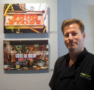 ART OF FOOD artist and UrbanSource Catering Chef Lyndon Wiebe with his photo prints on canvas at URBAN GALLERY