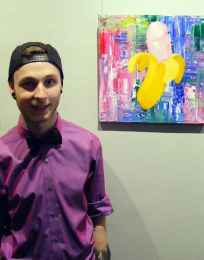Liam Racine with his artwork SEXUALLY APPEALING