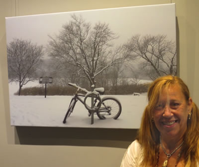 Artist Karen Silver with WINTER BIKE