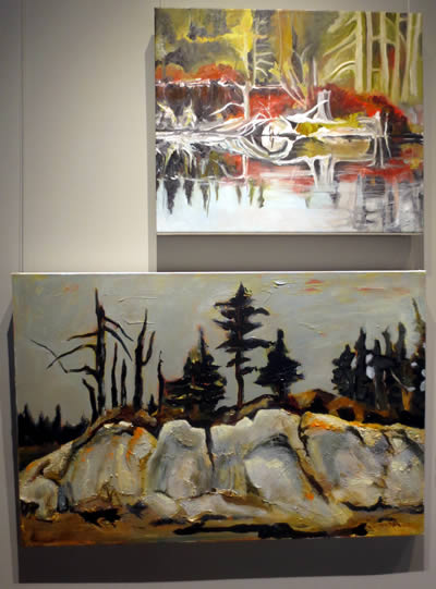 THE LAKE AT GREEN BAY (T) and ON BEAR TRAP ROAD (B) paintings by Christine Marin